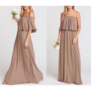 Show Me Your Mumu Hacienda Dress Maxi Strapless Dune Chiffon Brown Size Large